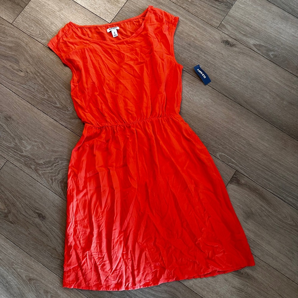 Old Navy Womens‎ Orange Sleeveless Elastic Waist Fit & Flare Rayon Dress Medium